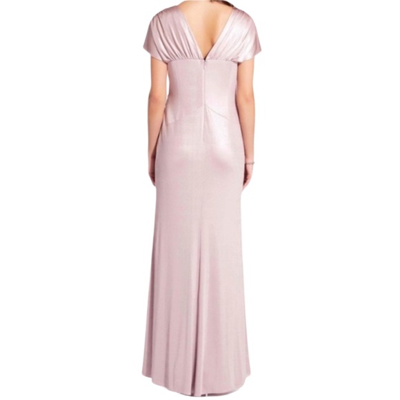 Adrianna Papell Metallic Twist Cap Sleeve Gown, Evening dress champagne pink - Picture 6 of 16